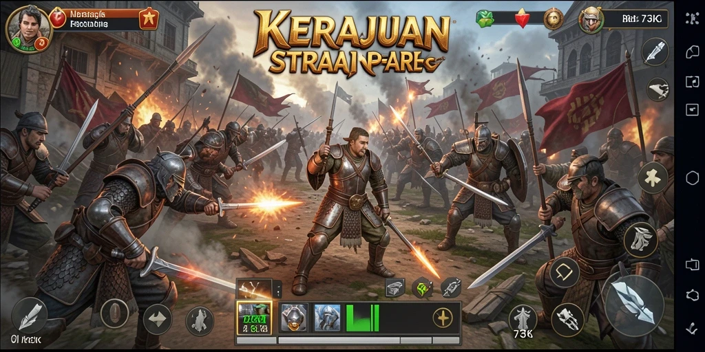 Screenshot gameplay 73K menampilkan aksi pertempuran yang menarik.