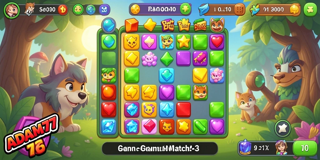 Tampilan gameplay seru dari ADAM77 dengan tantangan Match-3.