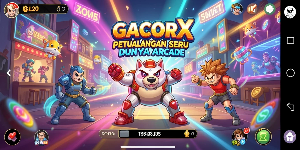 Screenshot utama GACORX menampilkan gameplay arcade yang seru dan penuh warna.