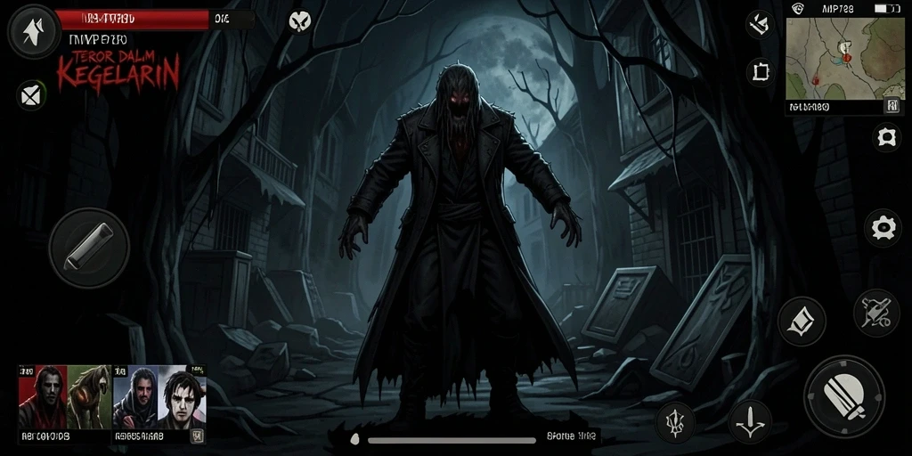 Screenshot utama MVP789 menunjukkan suasana mencekam di dalam rumah berhantu.