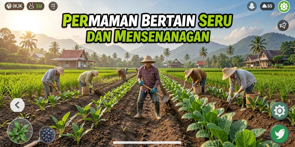 Tampilan gameplay OKJK dengan lahan pertanian yang indah.