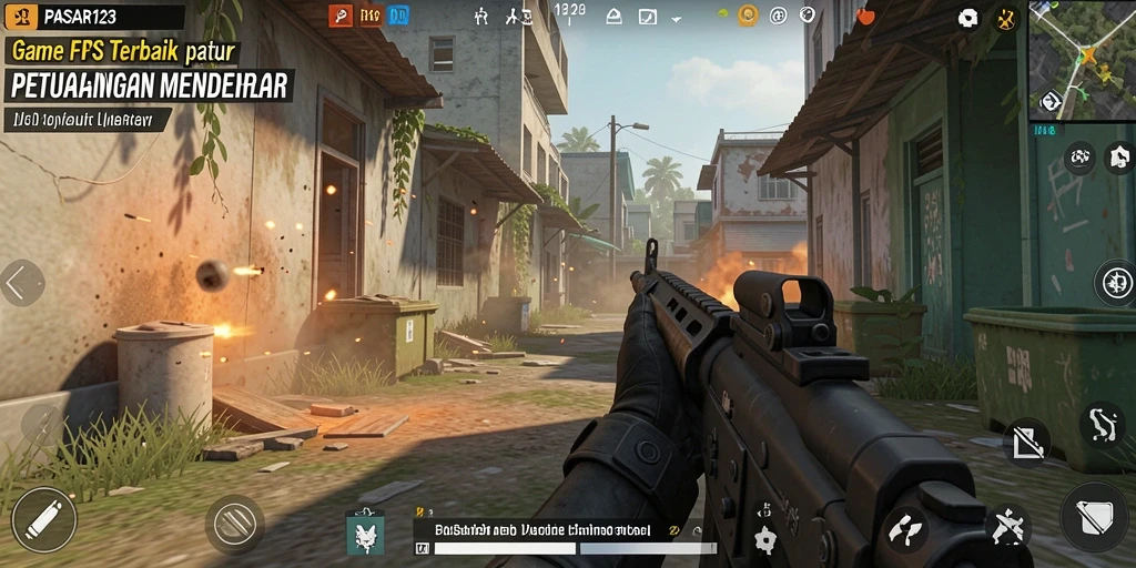 Screenshot menunjukkan aksi mendebarkan dalam pertempuran FPS.