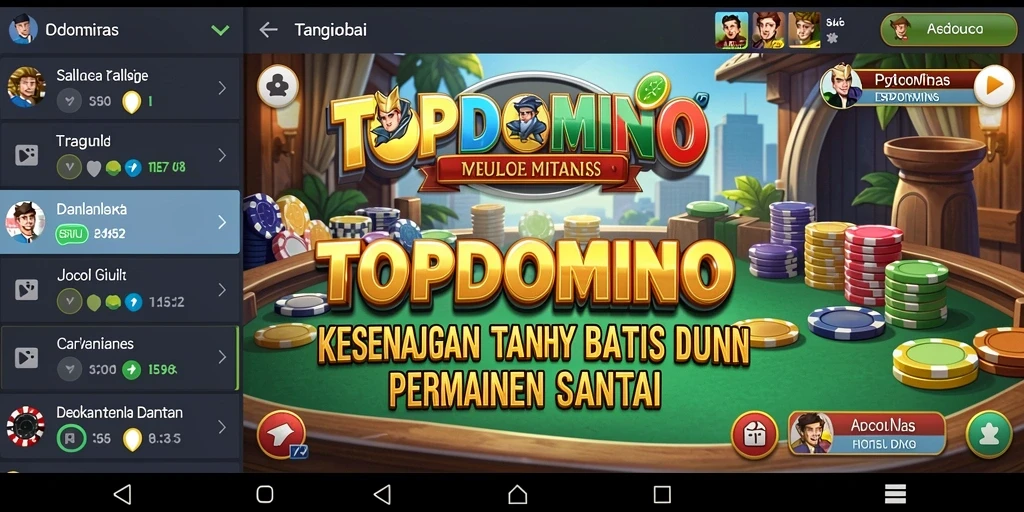 Screenshot menunjukkan gameplay seru TOPDOMINO dengan visual menarik.