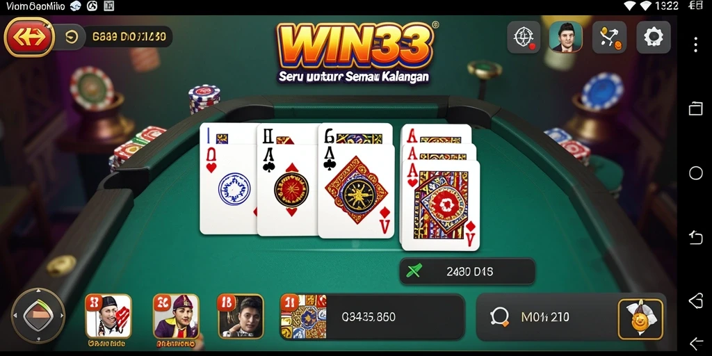 Screenshot gameplay WIN33 menampilkan permainan Domino yang dinamis dan interaktif.